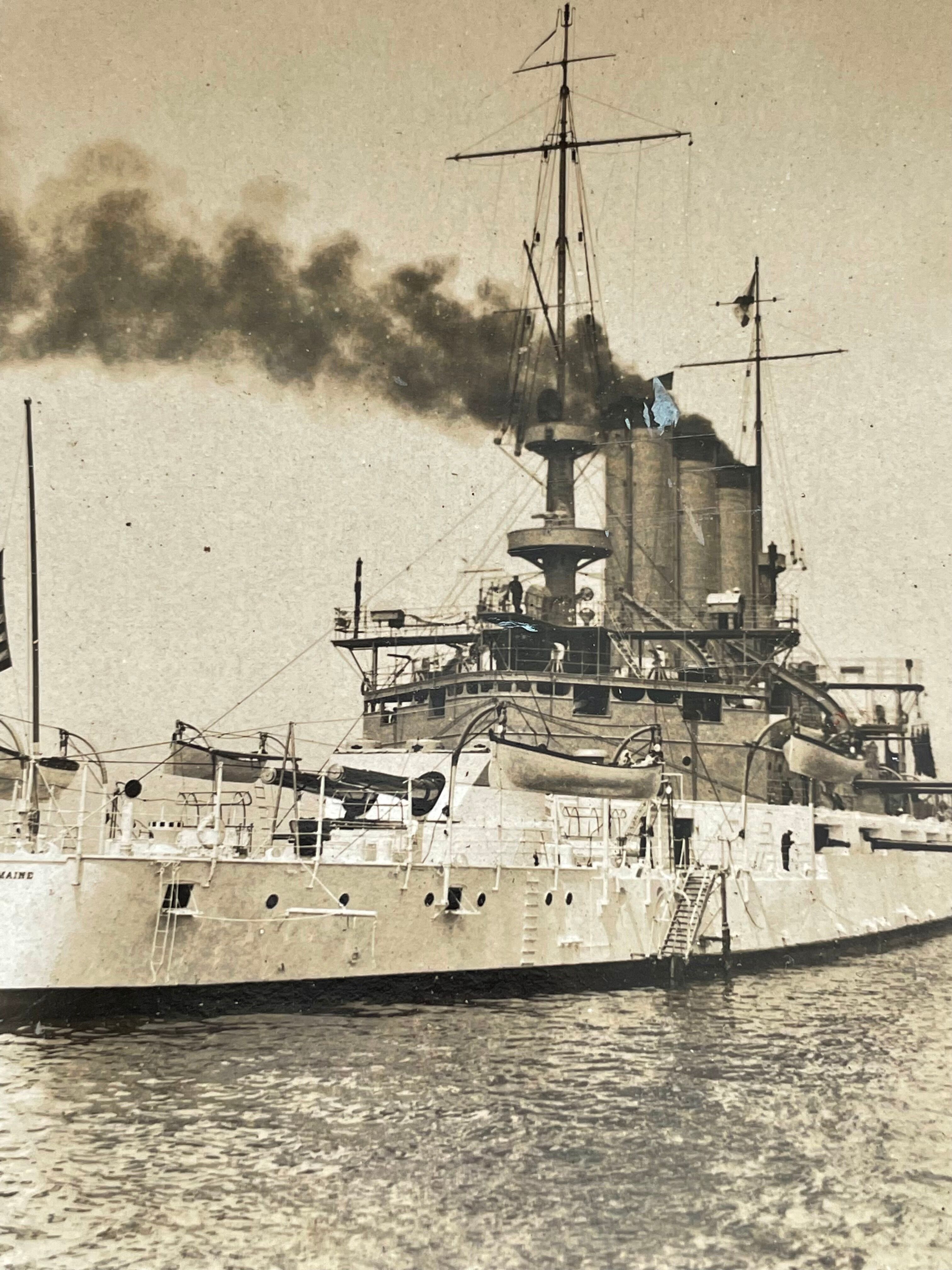 Old photograph stereo, stereograph, luxury albumine 1903 U.S. Navy battleship