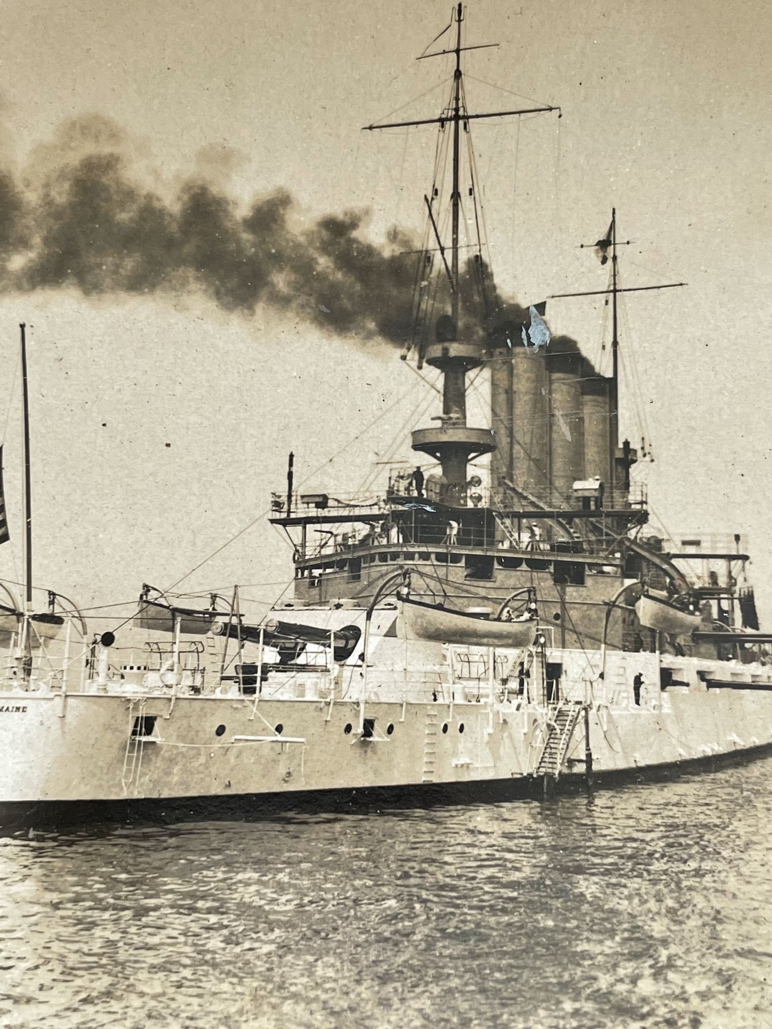 Old photograph stereo, stereograph, luxury albumine 1903 U.S. Navy battleship