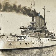 Old photograph stereo, stereograph, luxury albumine 1903 U.S. Navy battleship