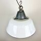 White Enamel and Cast Iron Industrial Pendant Light with Glass Cover, 1960s