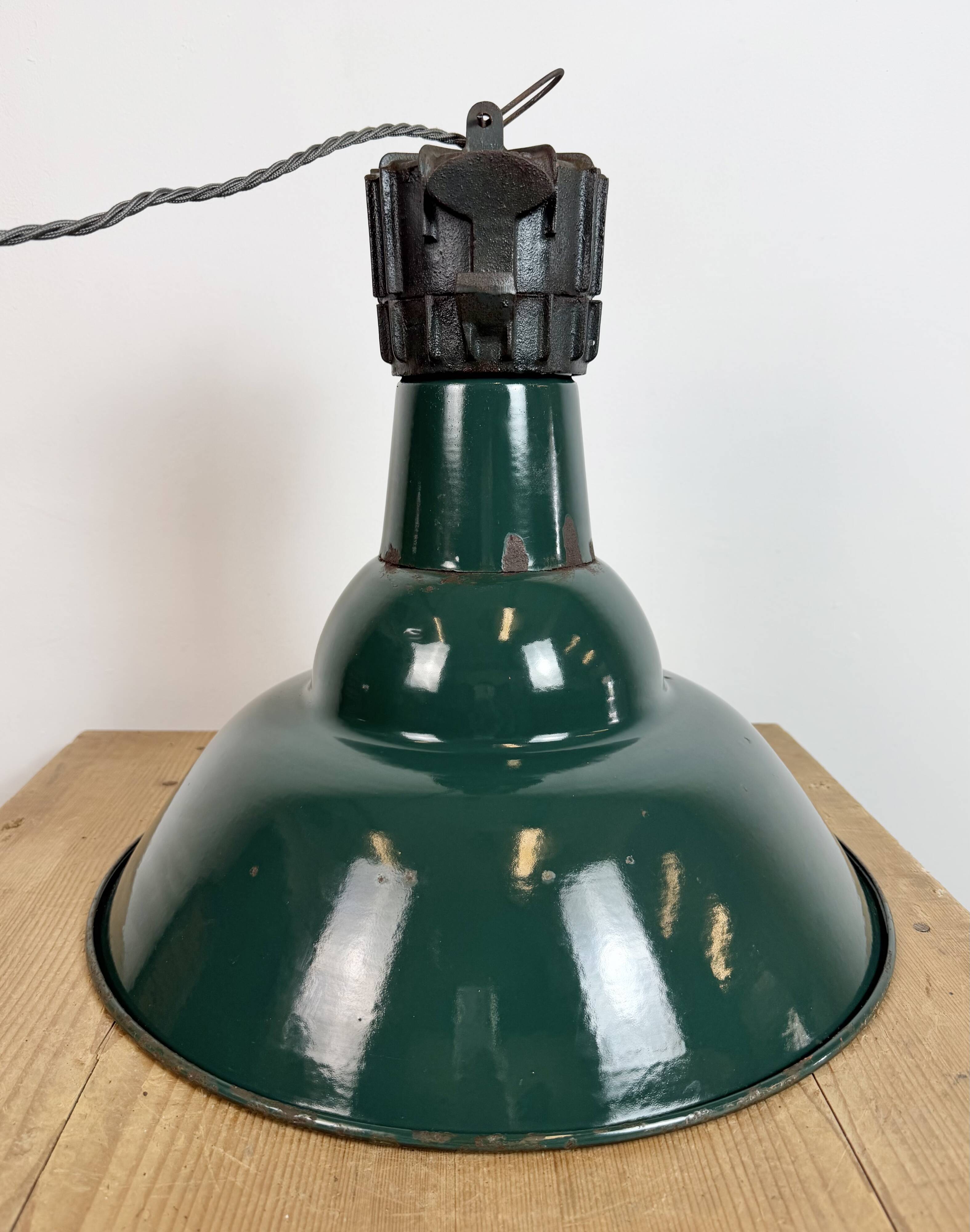 Industrial French Petrol Enamel Pendant Lamp from Sammode, 1950s