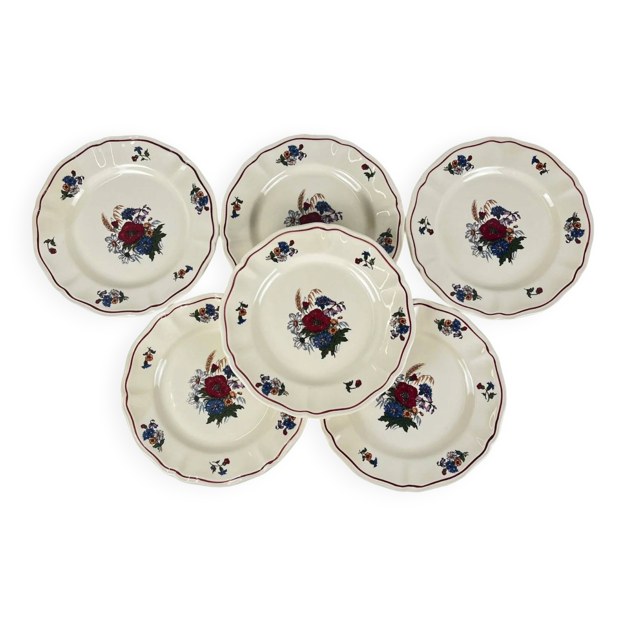 Lot de 6 assiettes à dessert "Agreste" Sarreguemines, XXe s.