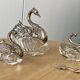 Crystal/silver metal set -pepper-salt-gravy boat – swan