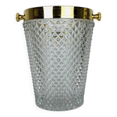 Hollywood regency cut crystal and gold metal champagne bucket