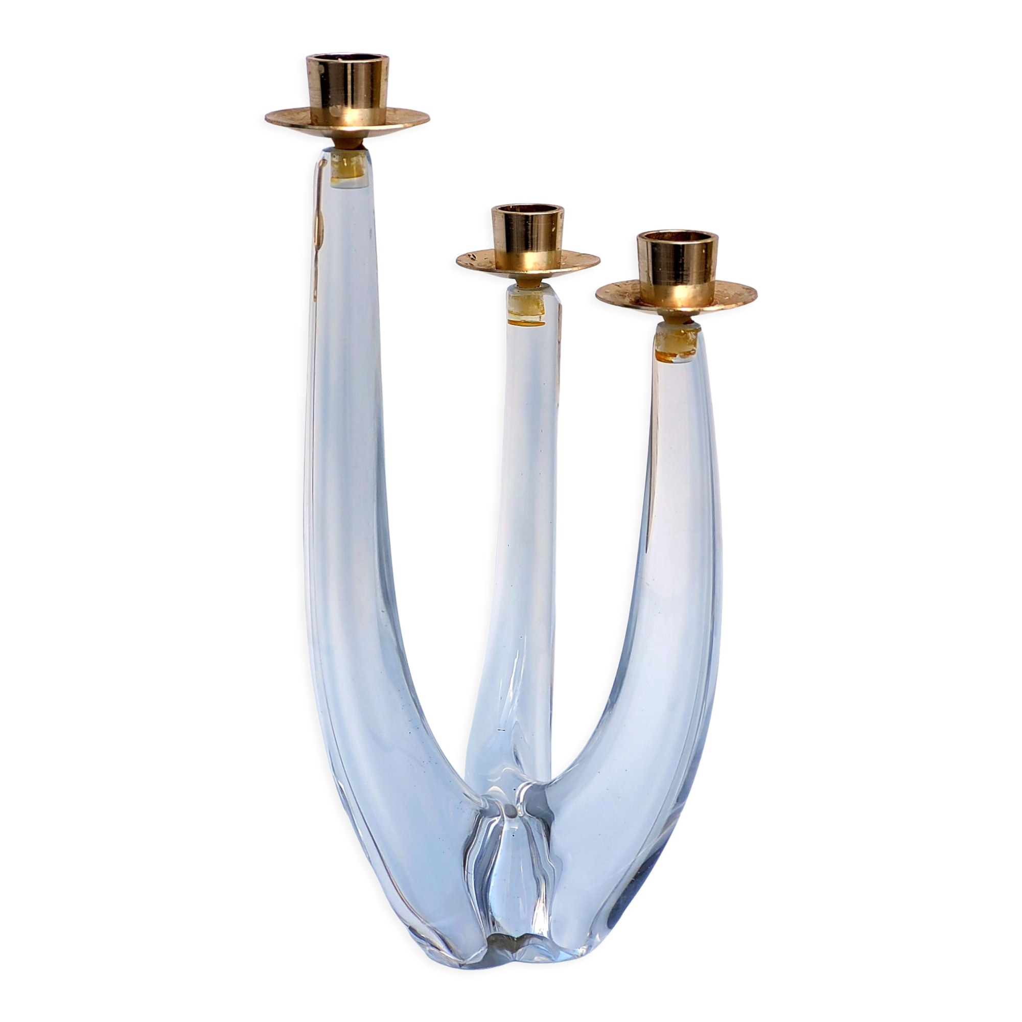 Schneider candle holder in crystal and gilded metal - three lights - 1960s