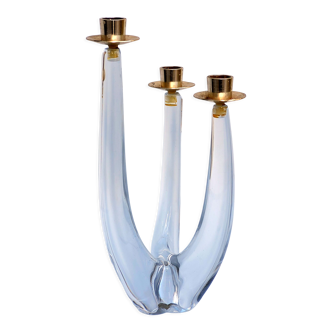 Schneider candle holder in crystal and gilded metal - three lights - 1960s