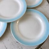 set of 5 pastel gradient sky blue dessert plates from the 40s and 50s