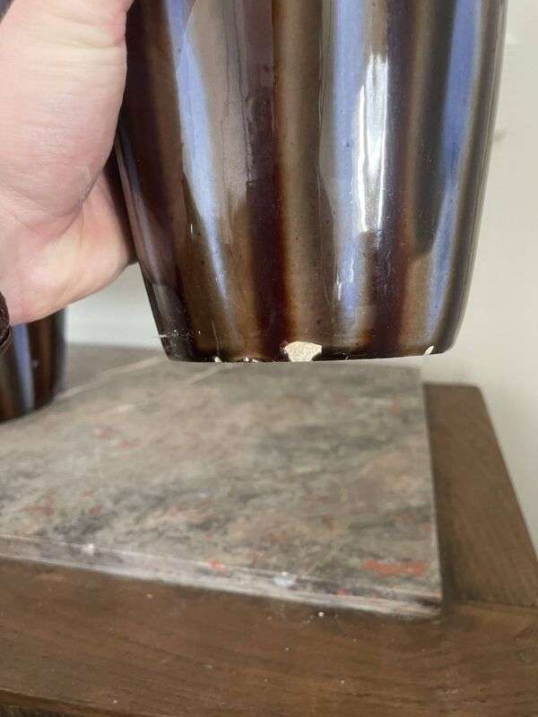 Ancien paire vase céramique emaillée amphore art déco vierzon louis gueule