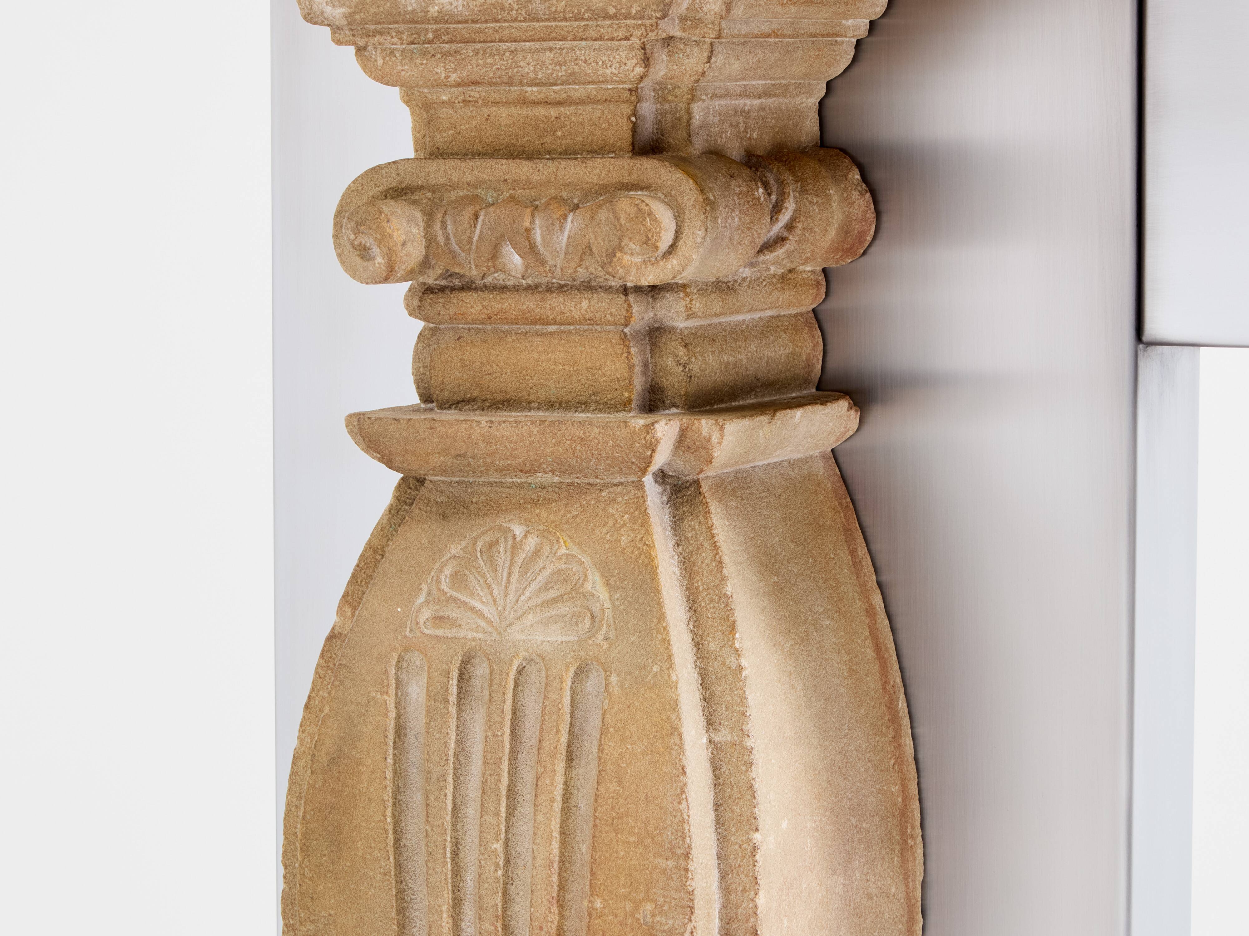 Maison Jansen fireplace mantel brushed steel cut stone 1968