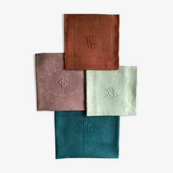 Set of four napkins dyed in multiple colors