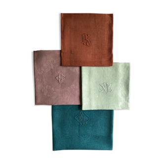 Set of four napkins dyed in multiple colors