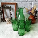 Vintage Bormioli green lemonade service from the 1970s, jug and glasses from Italy.