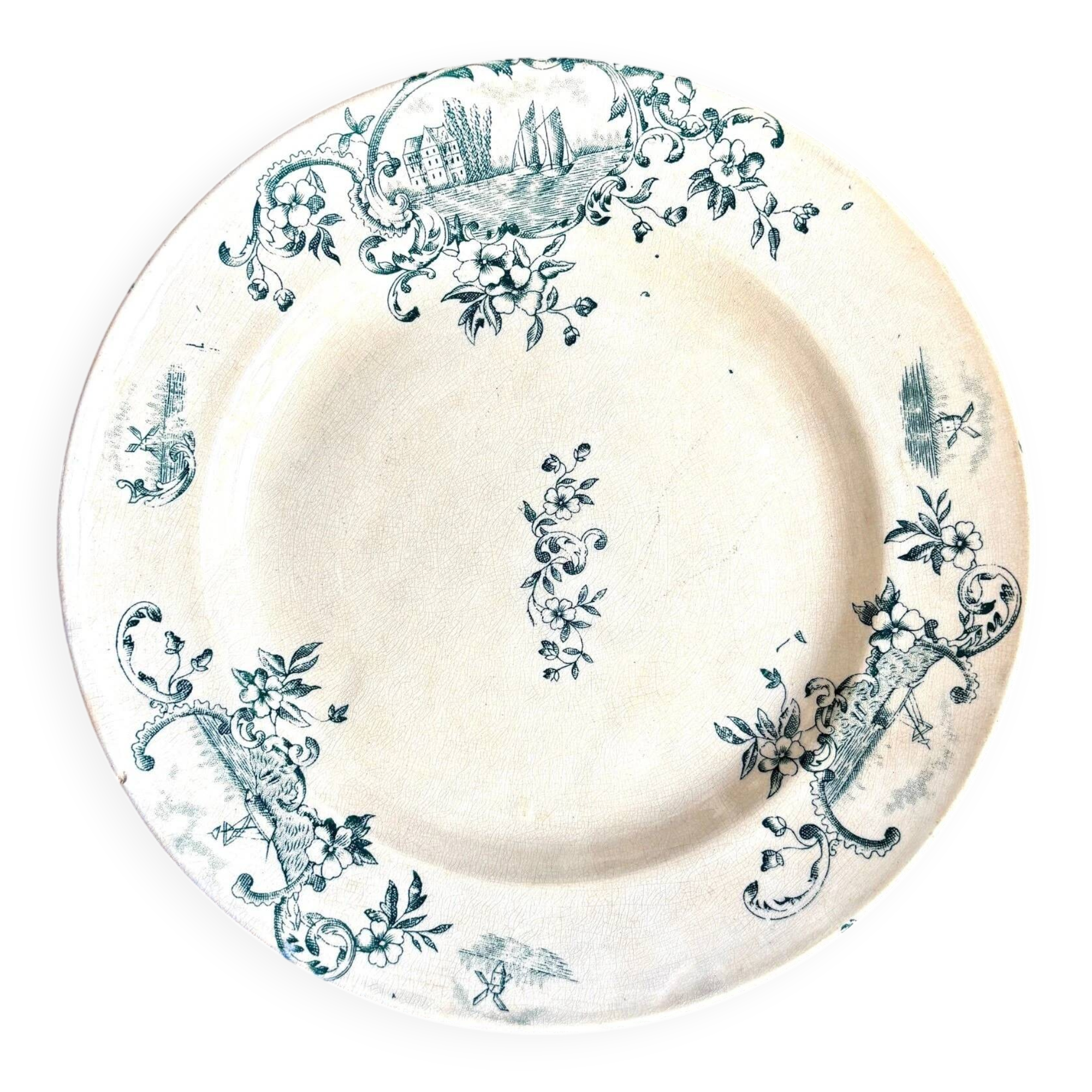 Round blue ironstone dish
