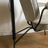 Vintage hairdresser's armchair with helmet transformed into a lamp