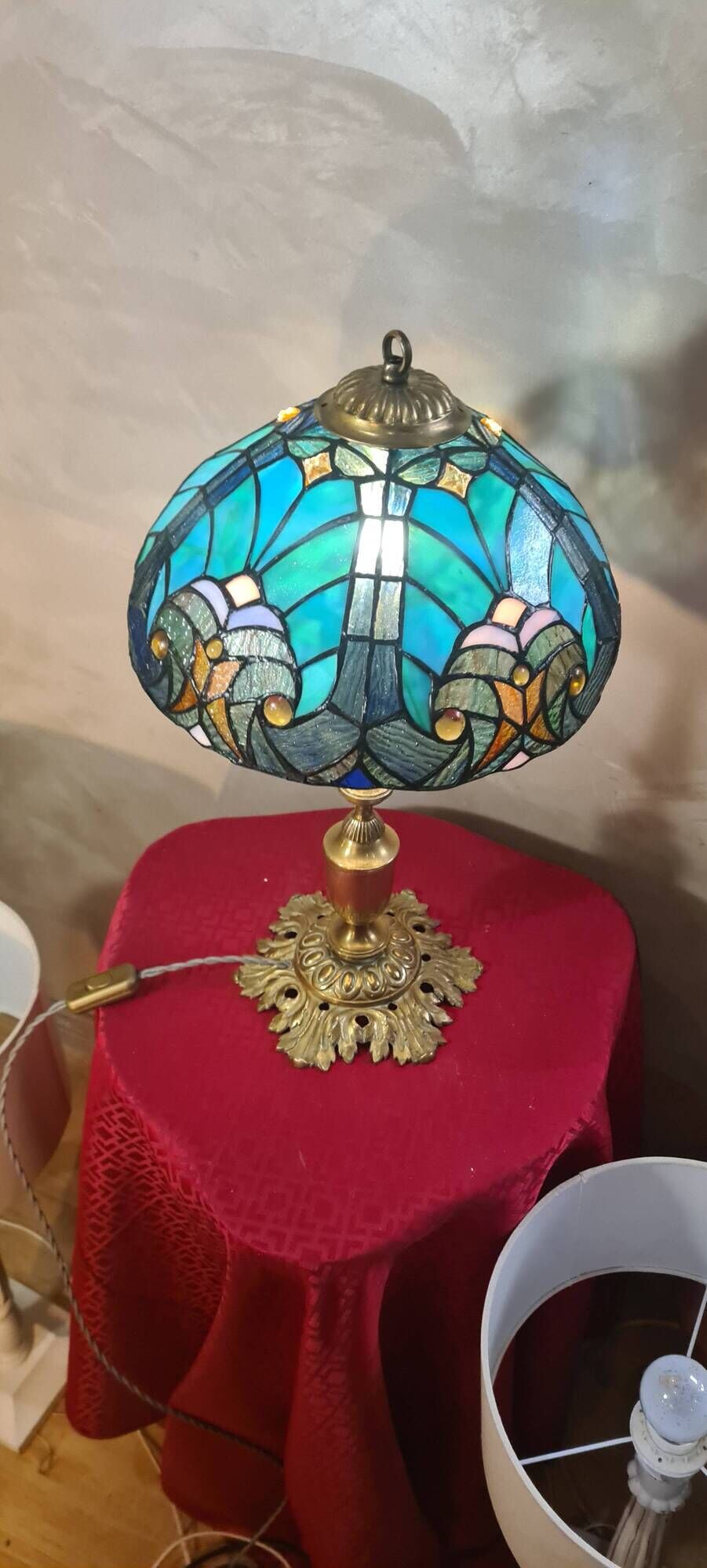 Antique Art Nouveau lamp with genuine bronze base 54x30 glass