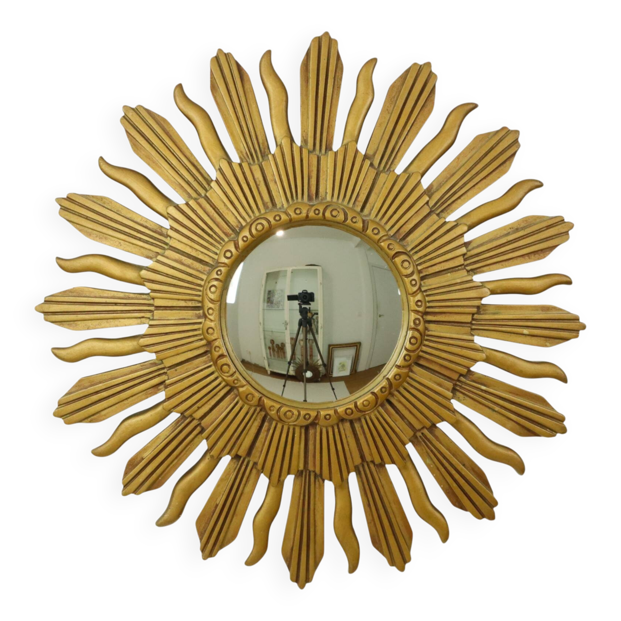 Vintage Sun Mirror Sunburst Mirror Convex Gold Resin 48cm