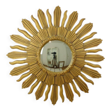 Miroir vintage Sunburst convexe en résine dorée