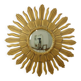Miroir vintage Sunburst convexe en résine dorée