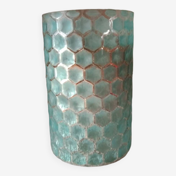 Vase cylindrique verre givré nid d'abeille