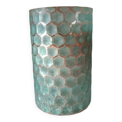 Vase cylindrique verre givré nid d'abeille