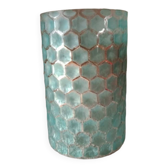 Vase cylindrique verre givré nid d'abeille