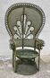Fauteuil rotin paon patiné vert vintage 1970
