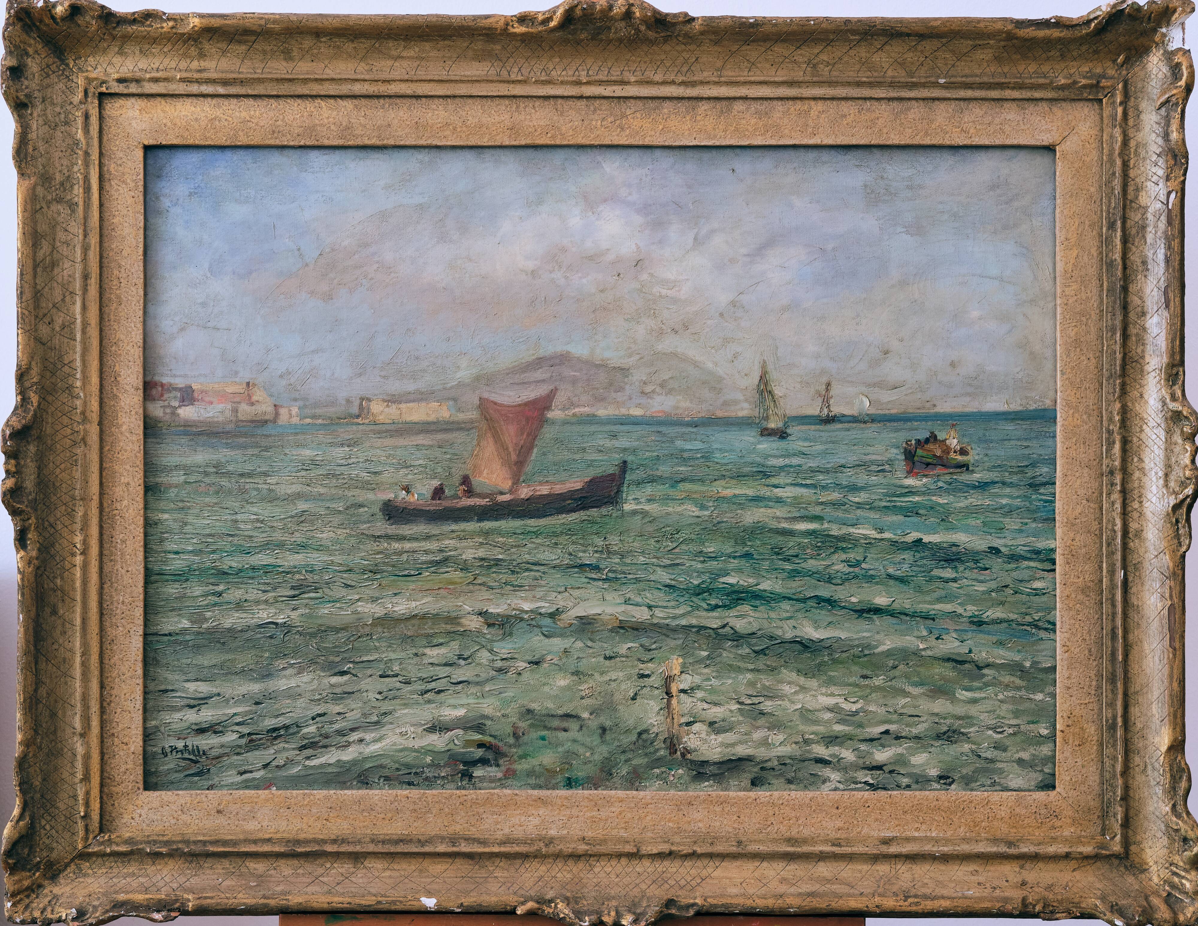 Quais et bateaux ugo pratella (1890-1978) huile sur toile