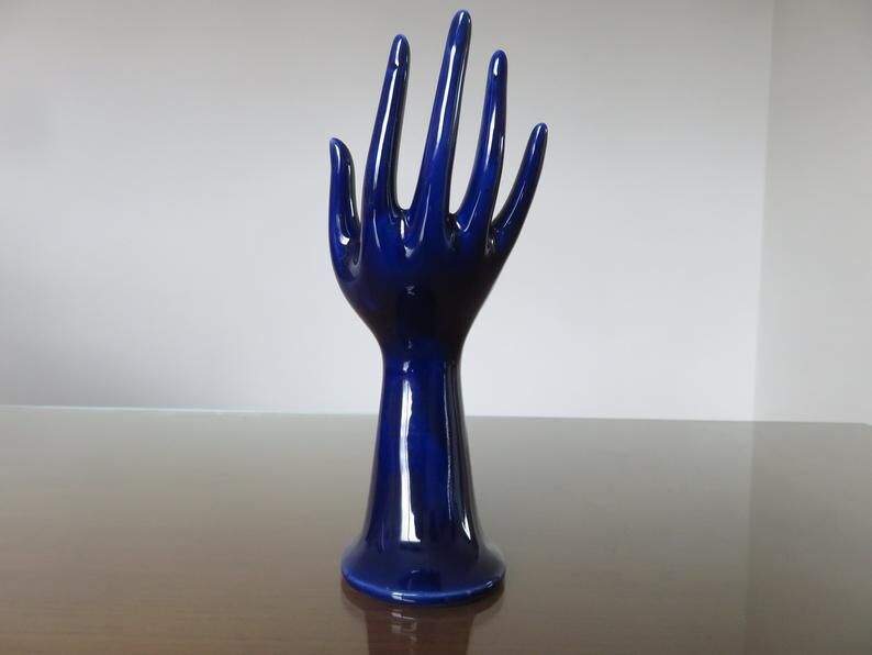 Signed blue ceramic soliflore hand