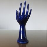 Signed blue ceramic soliflore hand