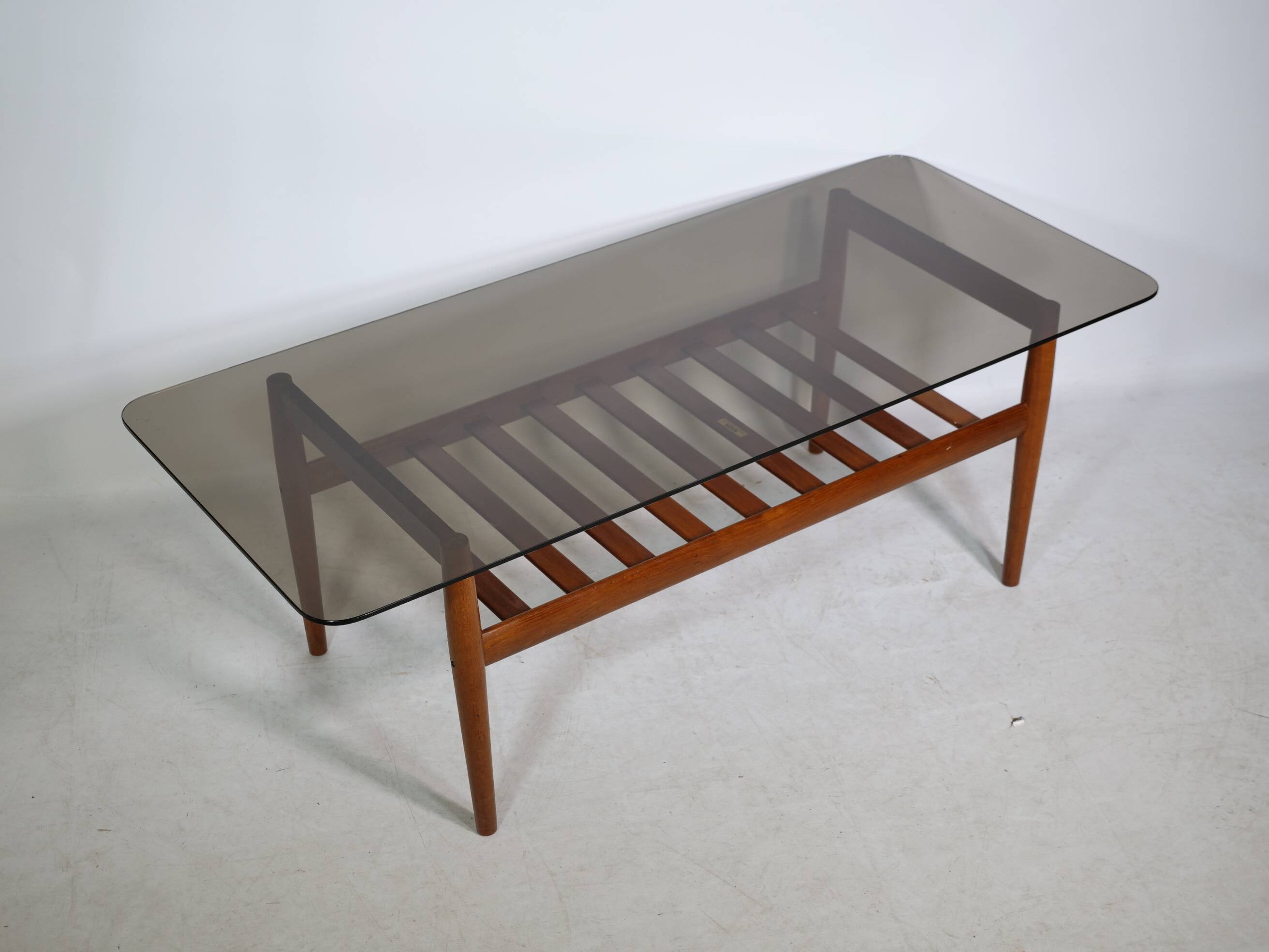 Mid-Century Design Teak Coffee Table with Smoked Glass by Möbel Mann, 1960s