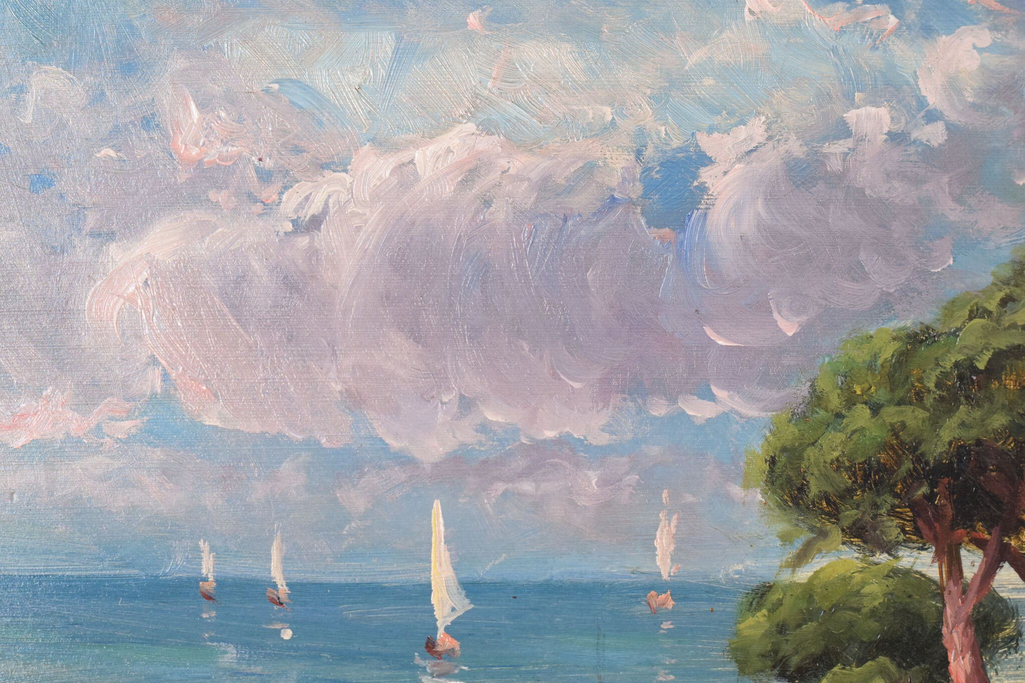 Coastal landscape with sailing boats