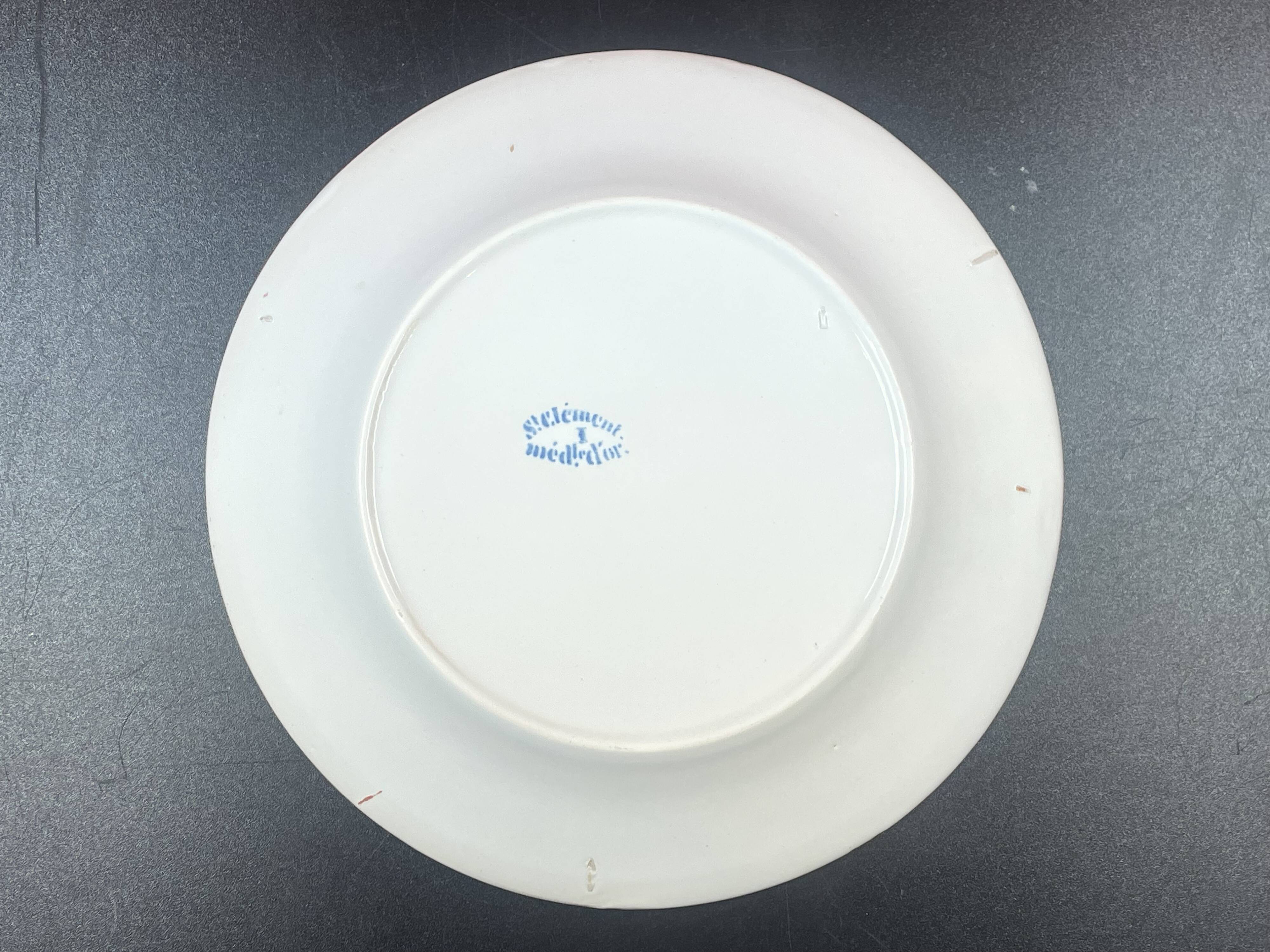 Old Eastern Earthenware Plate St Clément Gold Medal, Basket of Flowers