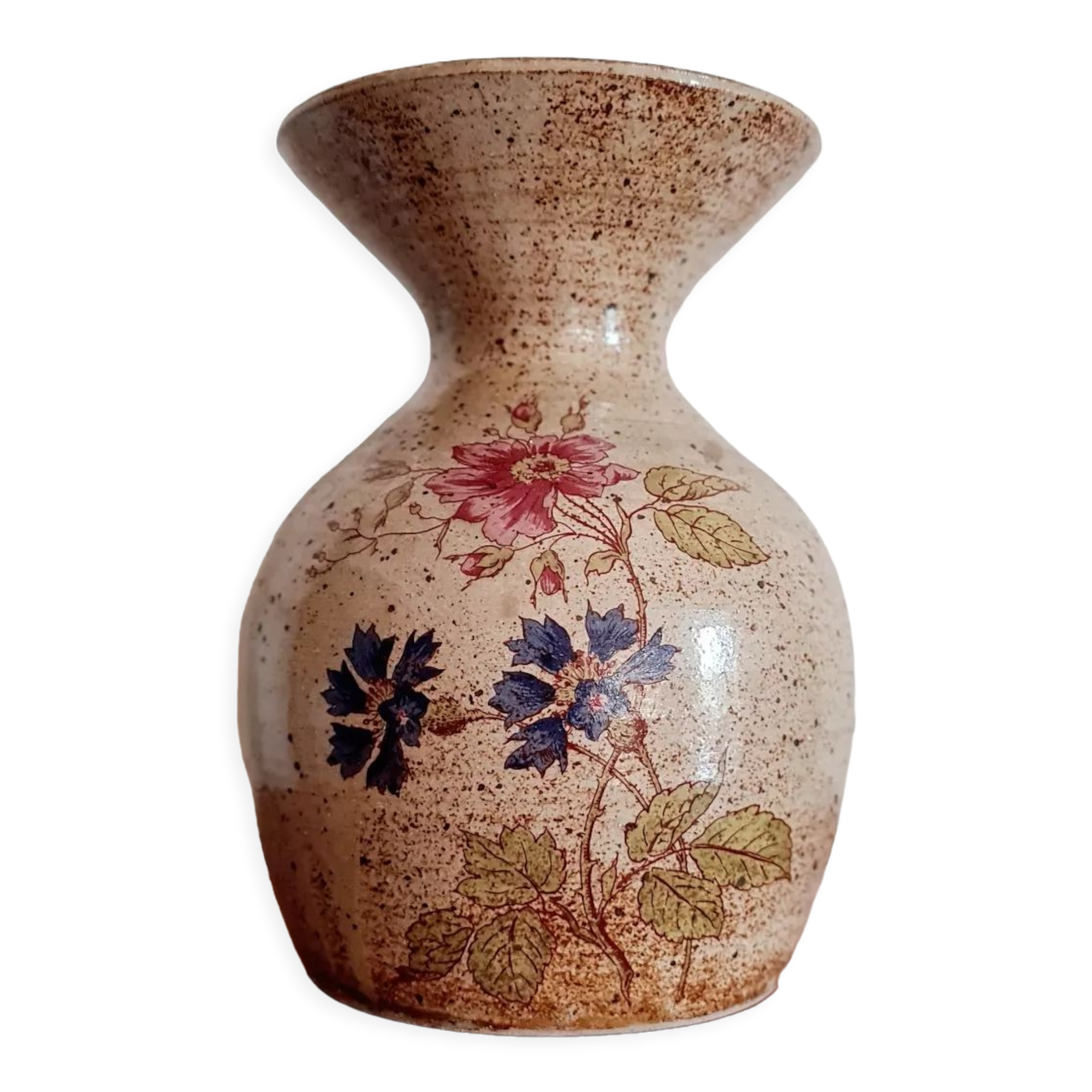 Old sandstone vase painted flowers