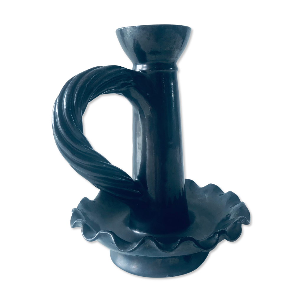 Vse en verre bullé rose, dans le goût de Biot, signé, 1970