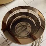 3 nesting tables years 70 - round gilded brass and smoked glass tops