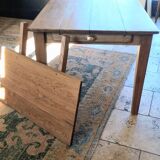 Solid oak farmhouse table with central drawer and extension