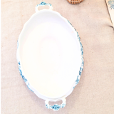 Small English semi-China green porcelain dish, SW Dean Avon pattern