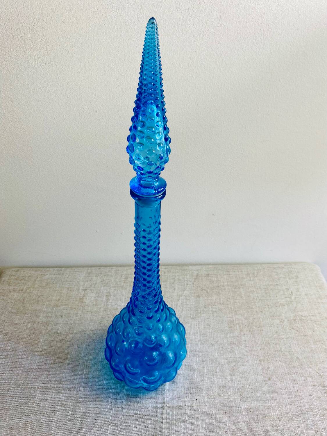 Turquoise blue employment glass carafe