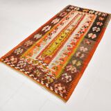 4x8 Multicolor Geometric Style Kilim Rug, 129x255 Antique Decor