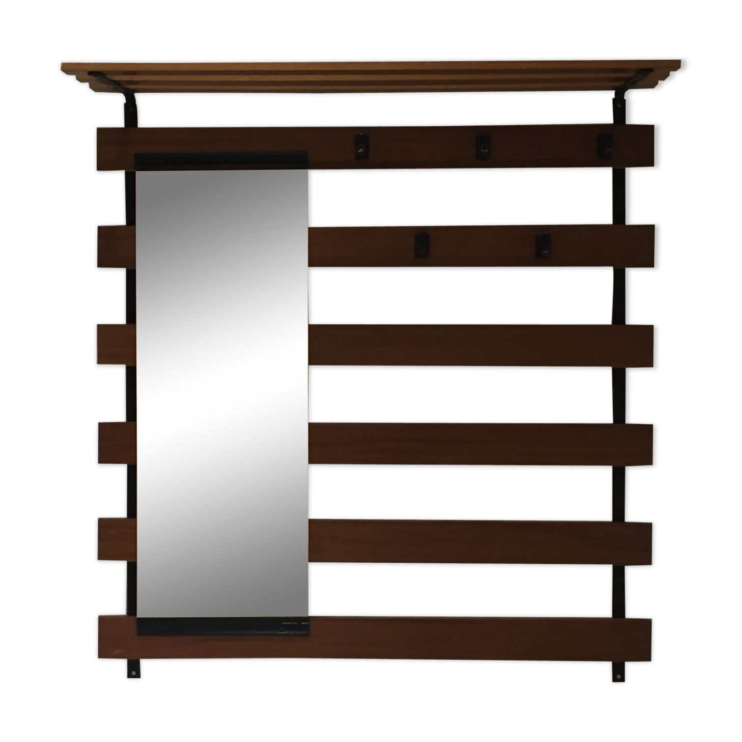 Vintage modernist wall coat holder with mirror, 1960s