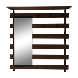 Porte manteau mural moderniste vintage avec miroir, années 1960