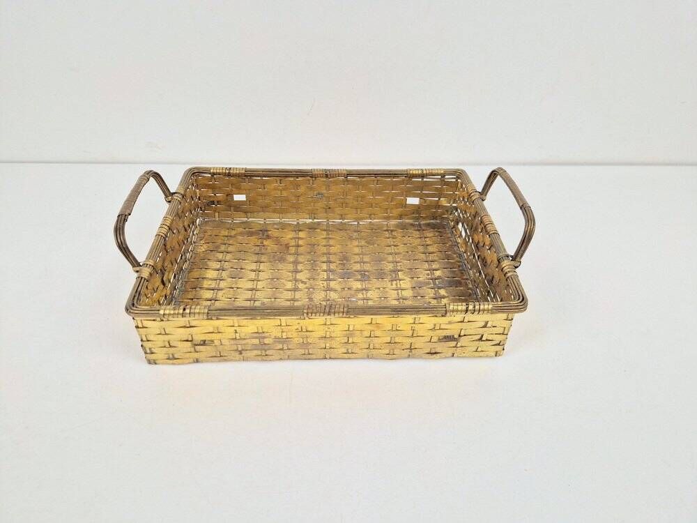 Vintage France Regency Style Woven Brass Bread Basket, 1960s