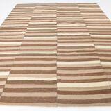 Dark Brown & Beige Striped Pattern Turkish Kilim Rug, 311x394Cm