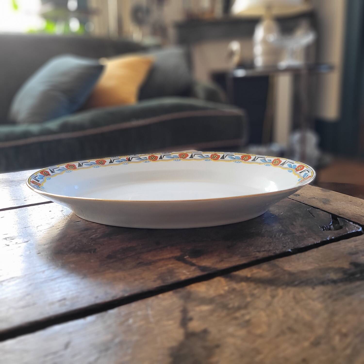 Large oval Art Deco platter MLV France 1930s