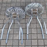 Set of 2 vintage DESIGN mushroom stools in chromed metal and Leopard velvet seat