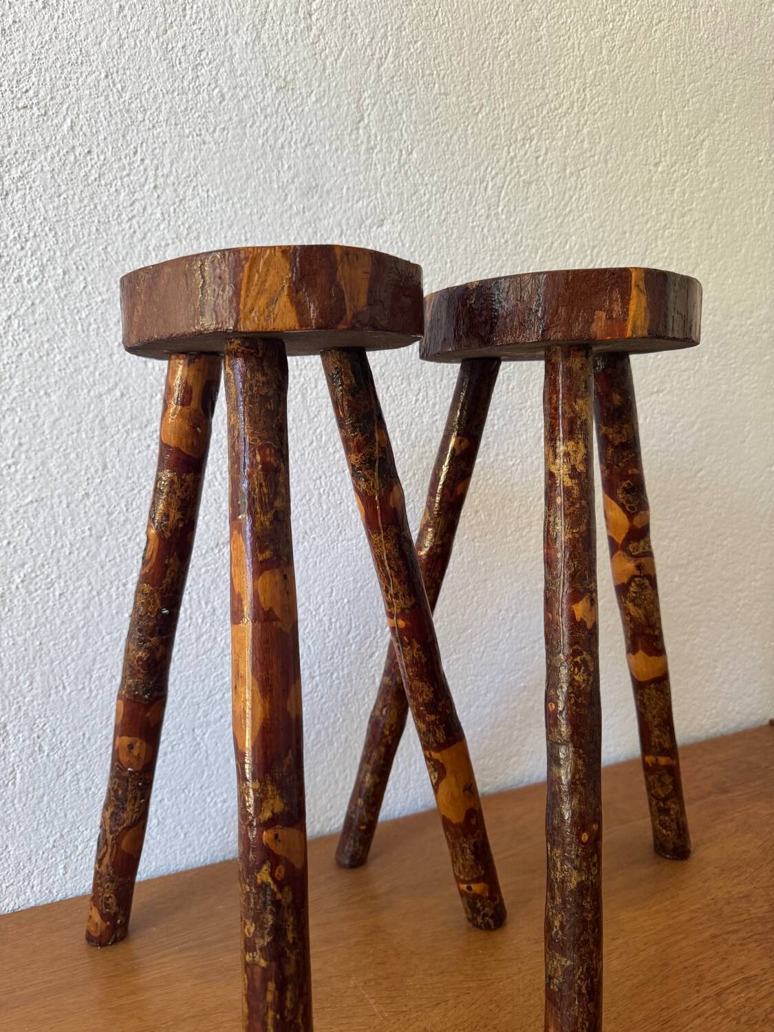 Brutalist wooden stools from the 60s