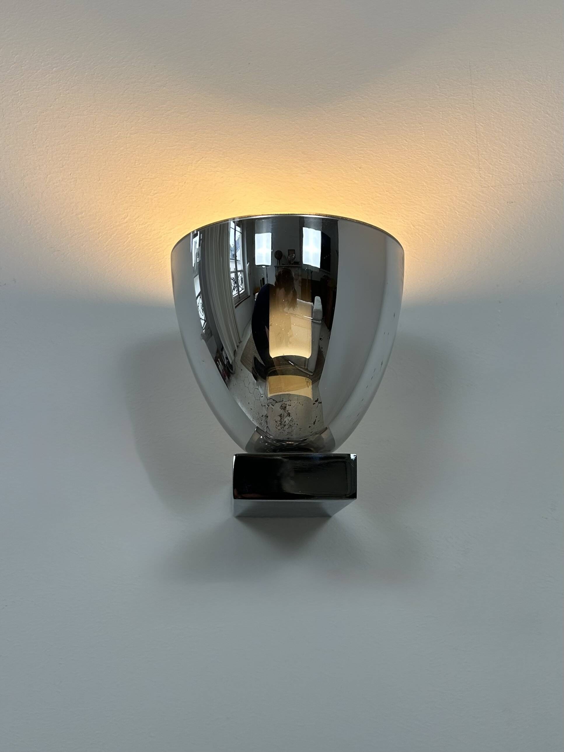 Vintage wall light, chrome and glass, France, 1970.