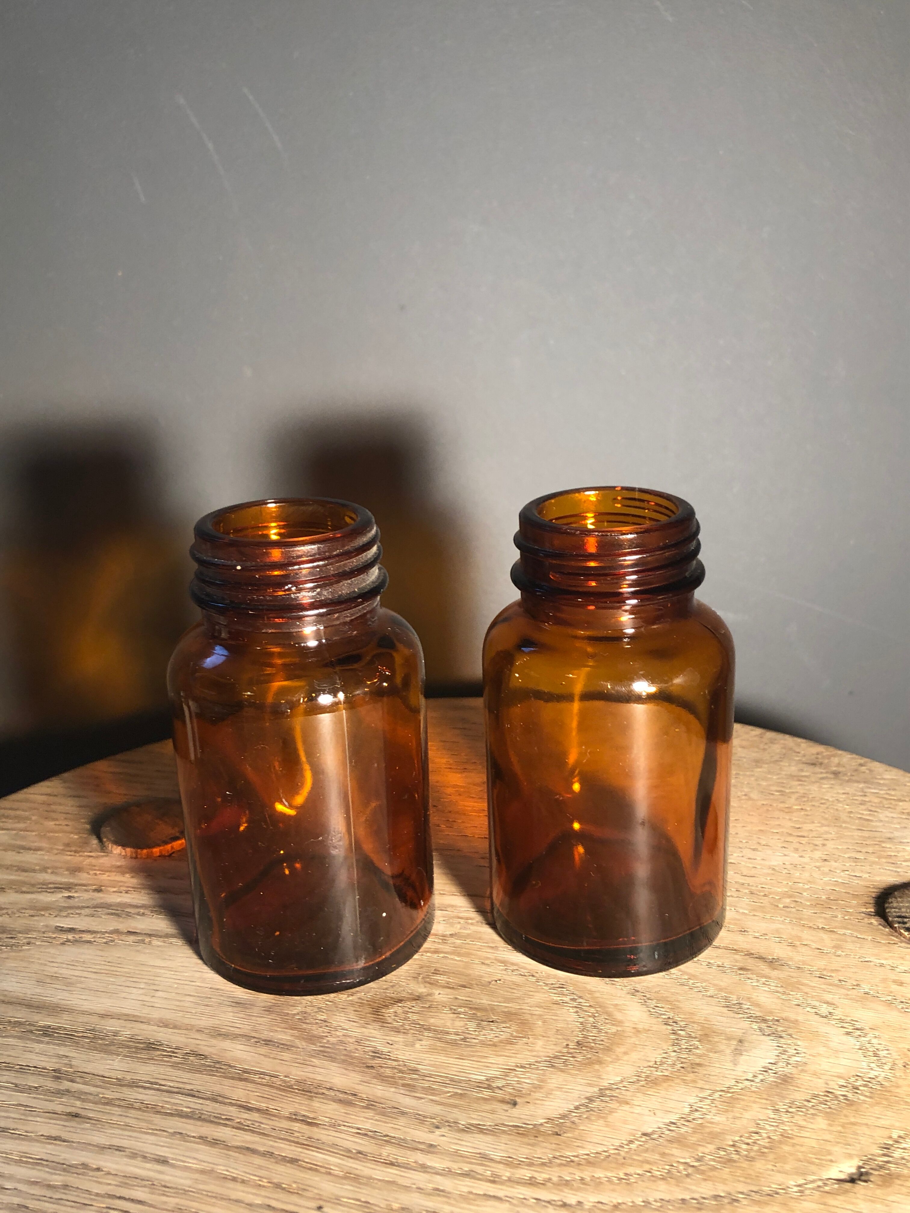 Lot of 2 amber apothecary vials
