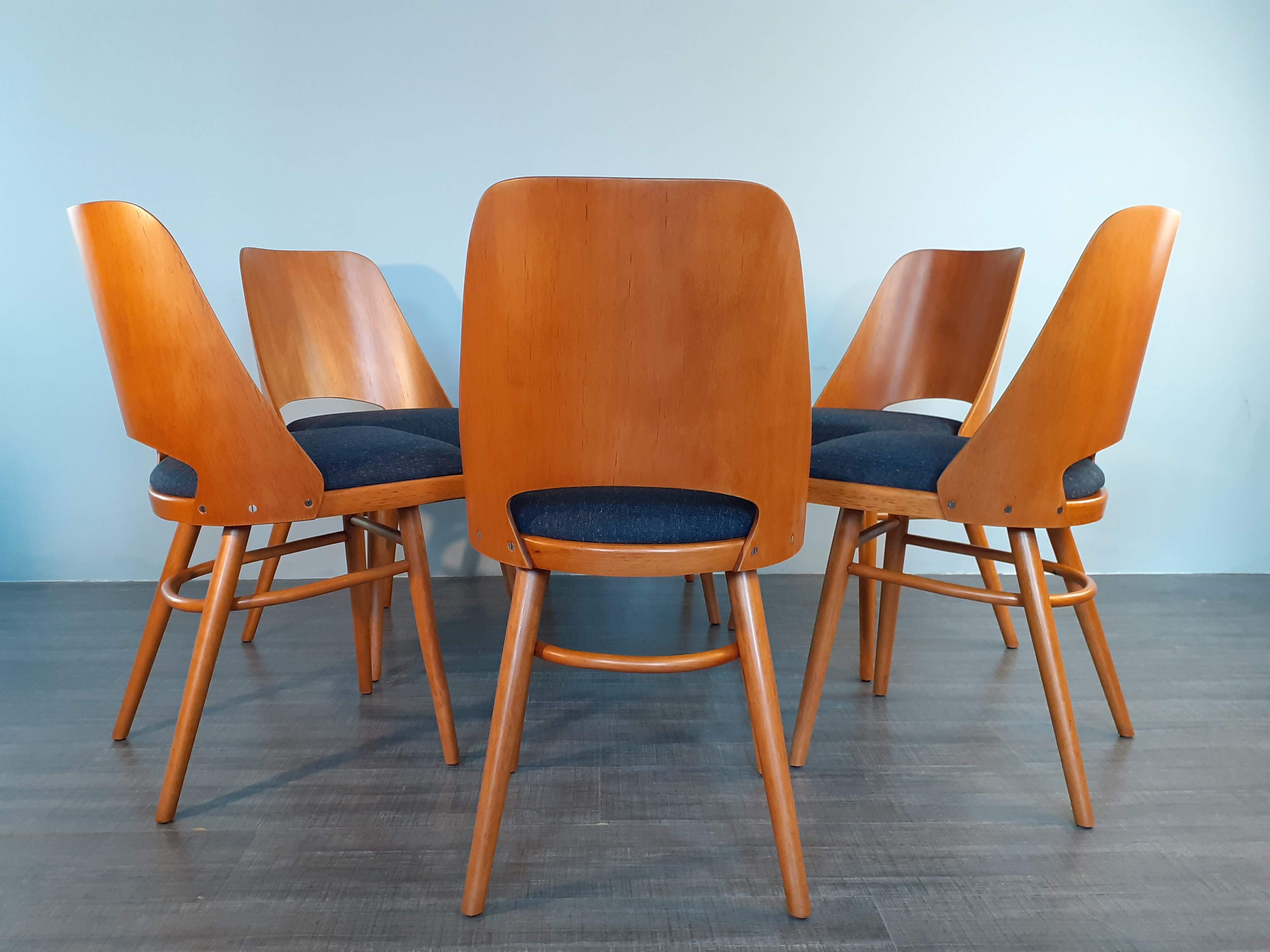 Set of 6 renovated chairs, design Oswald Haerdtl by Ton, Czech, 1960s