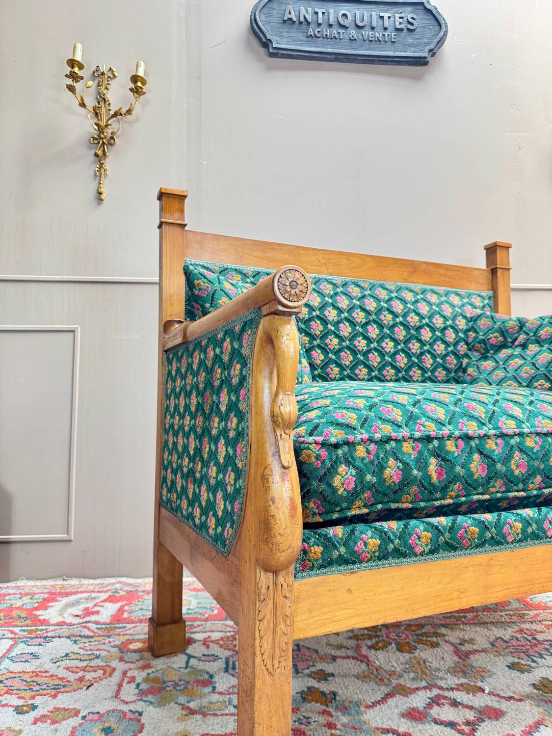 19th century Empire period cherry wood wall bench